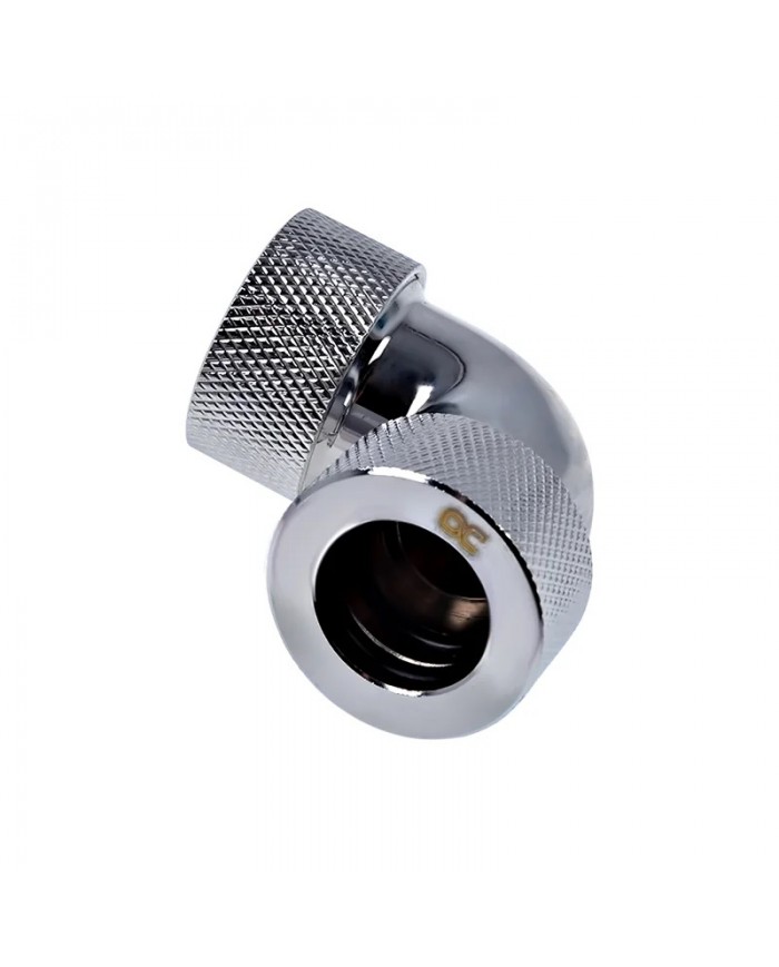 Alphacool HT 16mm HardTube Screw-on Sleeve 90° L-Connector - Knurled - Chrome